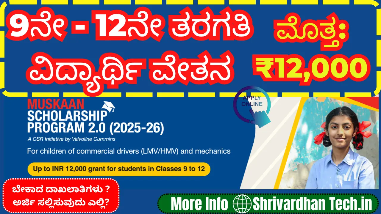 Muskaan Scholarship Program 2.0 (2025-26): Apply Online for ₹12,000 Scholarship for Classes 9 to 12 Students